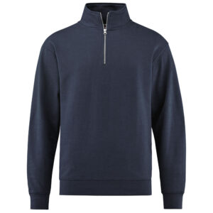 Denimfarget collegegenser med half zip