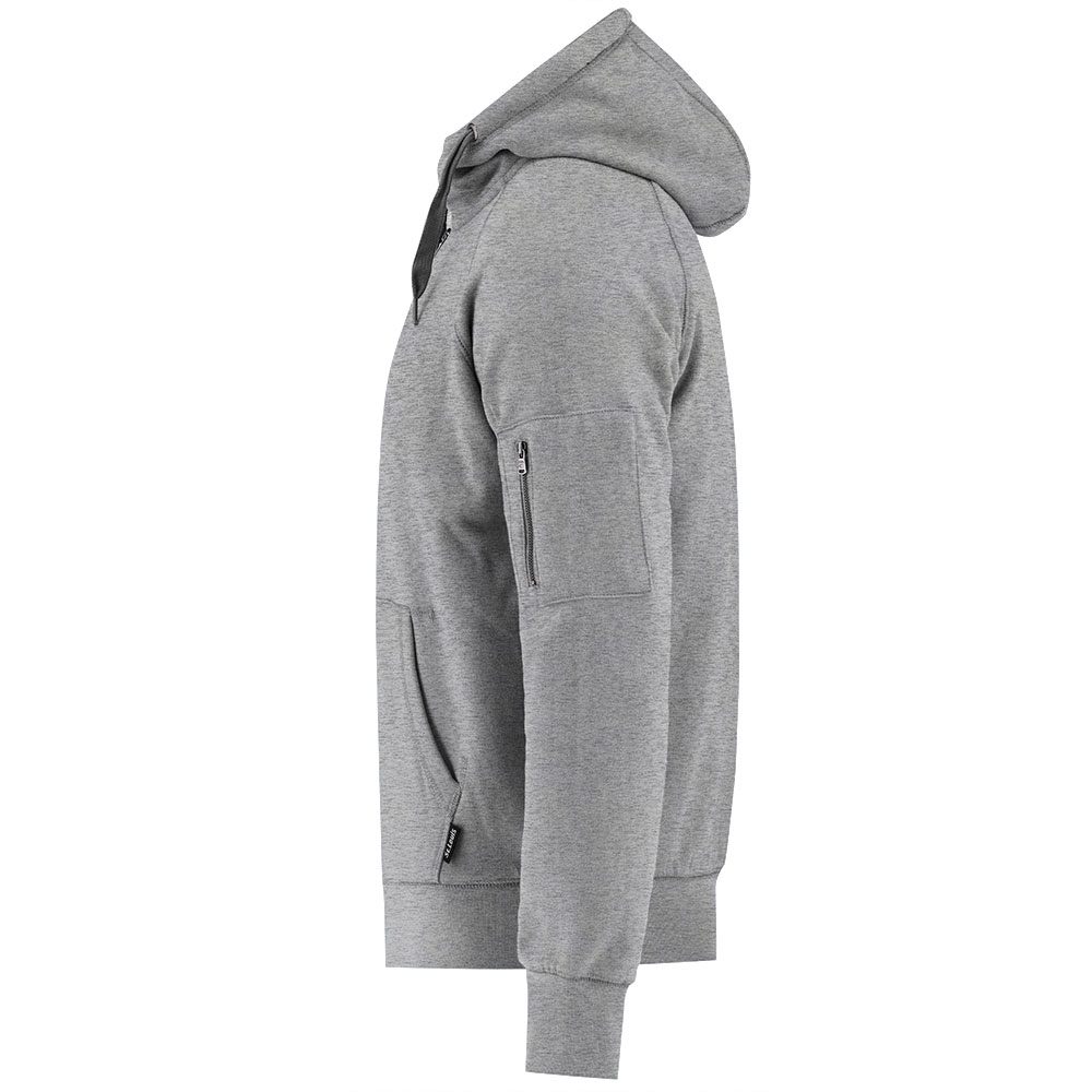 Grå hettejakke med lomme på arm